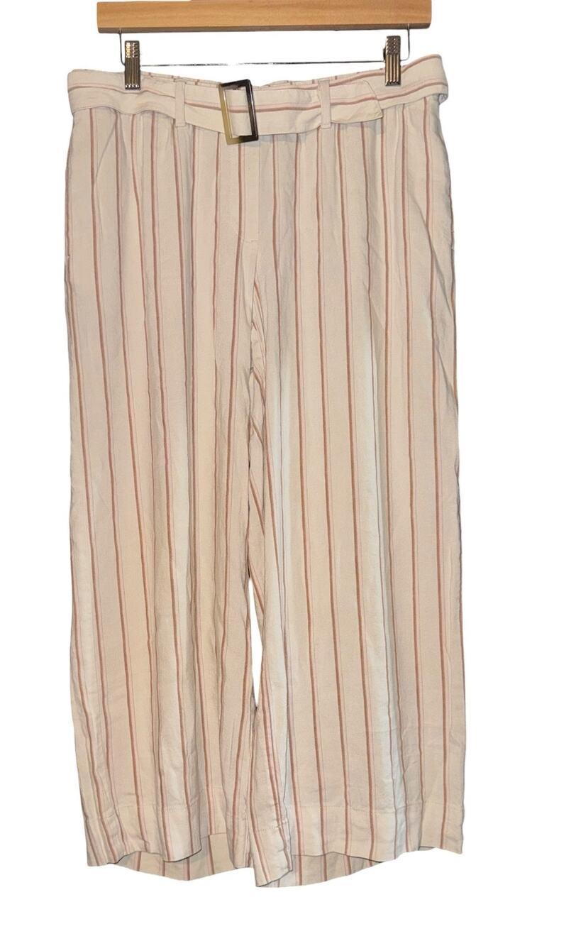 J Jill Wide Leg Cropped Linen Blend Pants‎ Women's S Striped Beach Resort ~Flaw
